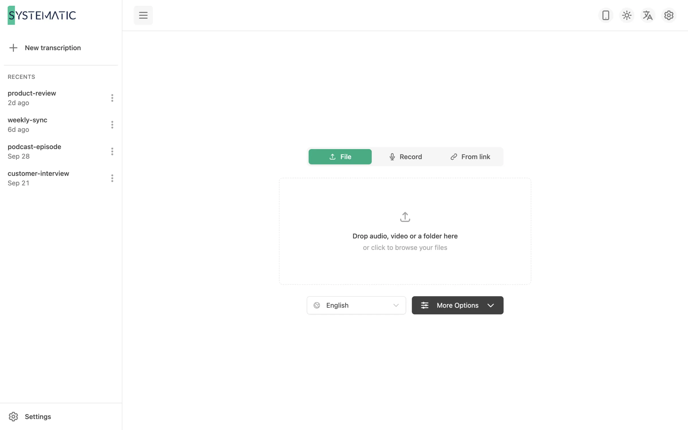 Drop a file, record, or paste a link