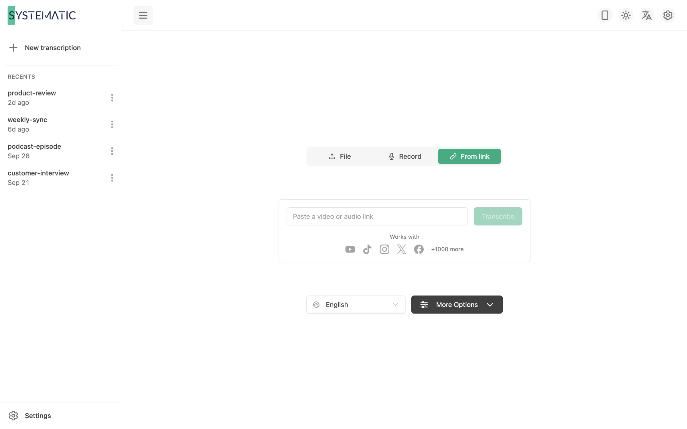 Transcribe straight from a link