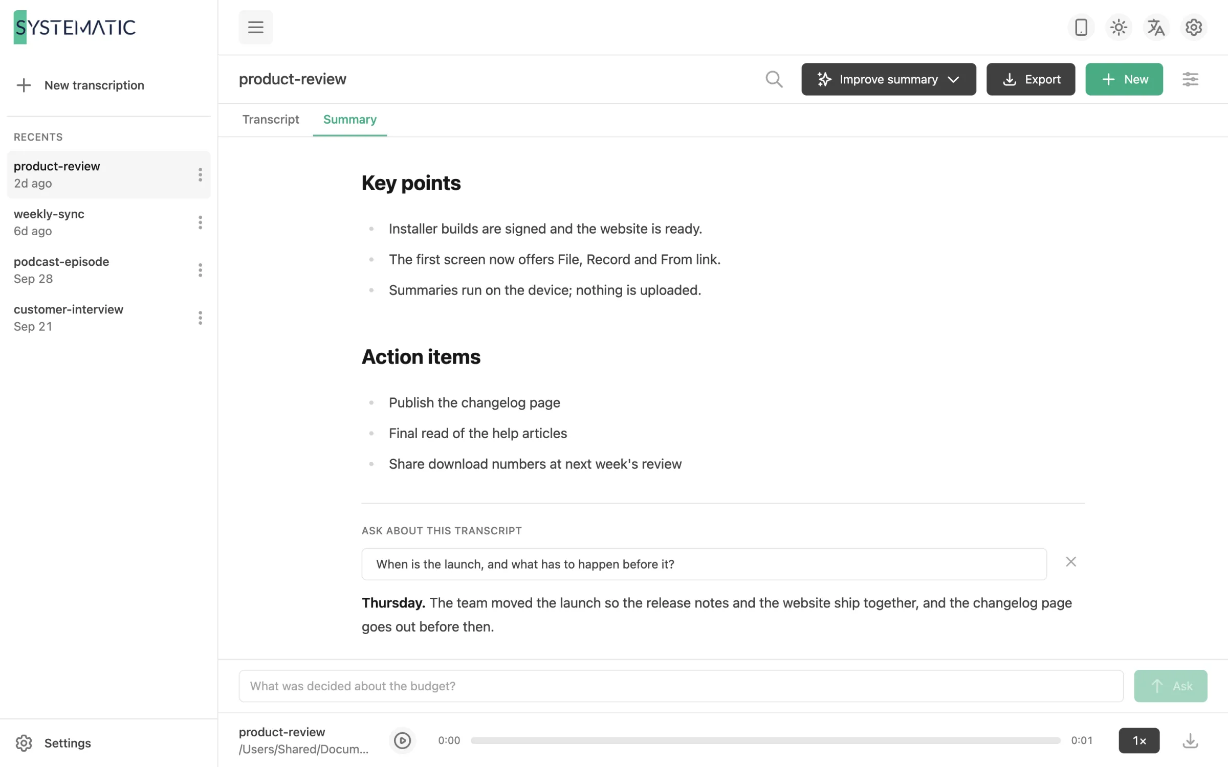 Summaries and answers, on your machine